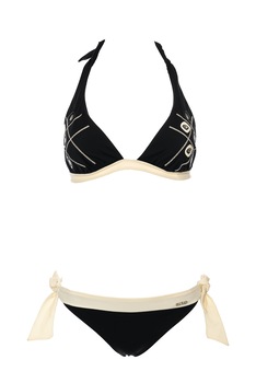 Costum de baie din doua piese, tip triunghi, Lux, Sarah Borghi, Model lucrat manual, Negru, 75B Costum de baie din doua piese, tip triunghi, Lux, Sarah Borghi, Model lucrat manual, Negru, 75B