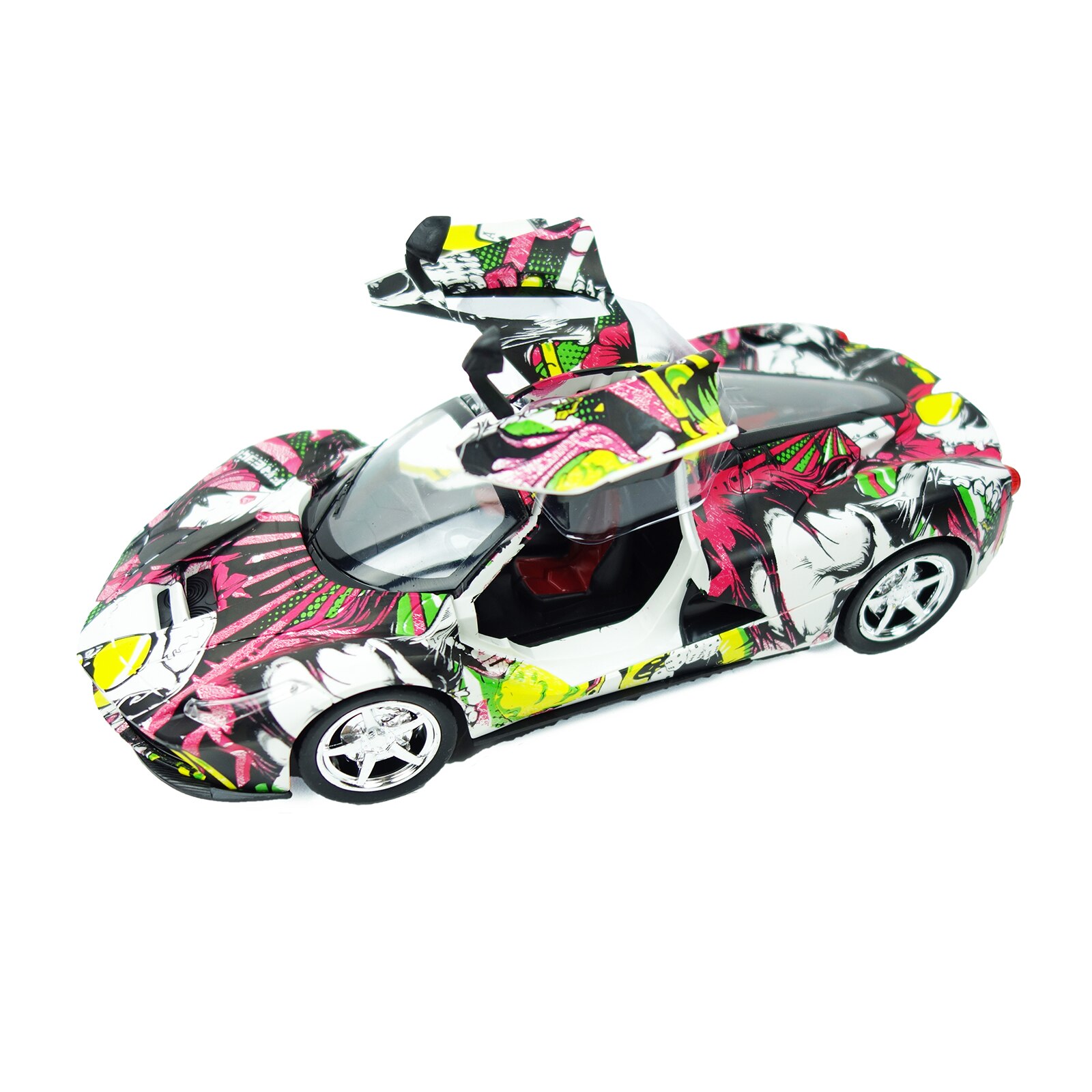 Masinuta retro de jucarie, cu telecomanda si acumulator, multicolor, 25 cm