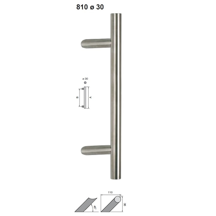Портална дръжка за врата 810, FIMET, 1200/900 мм, Ø30, инокс
