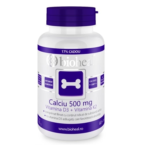 Calciu 500 mg + Vitamina D3 + Vitamina K2, Bioheal, 70 comprimate