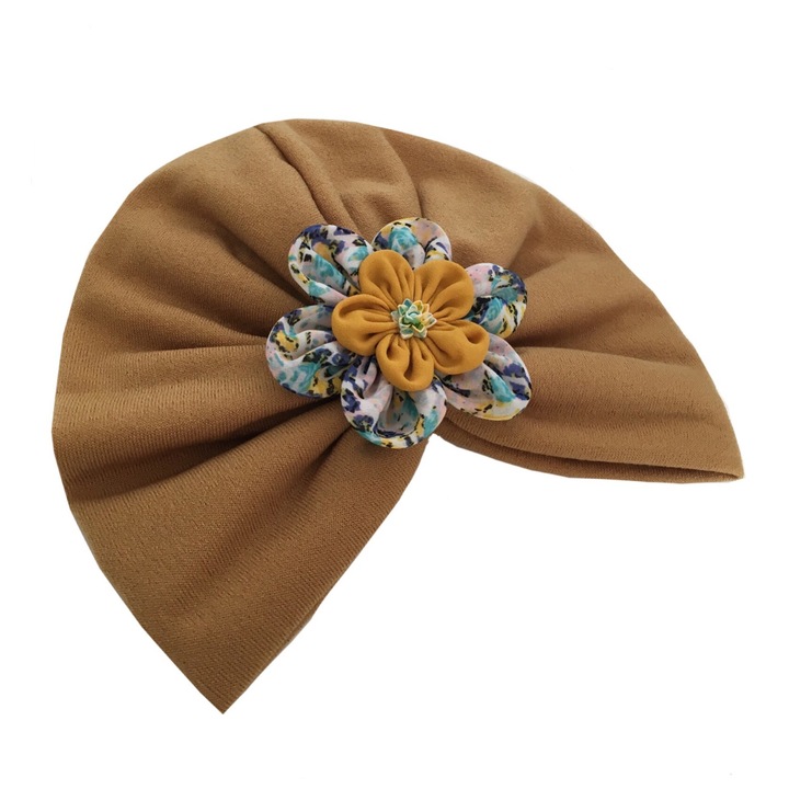 Turban toamna-iarna mustar cu floare, Galben mustar