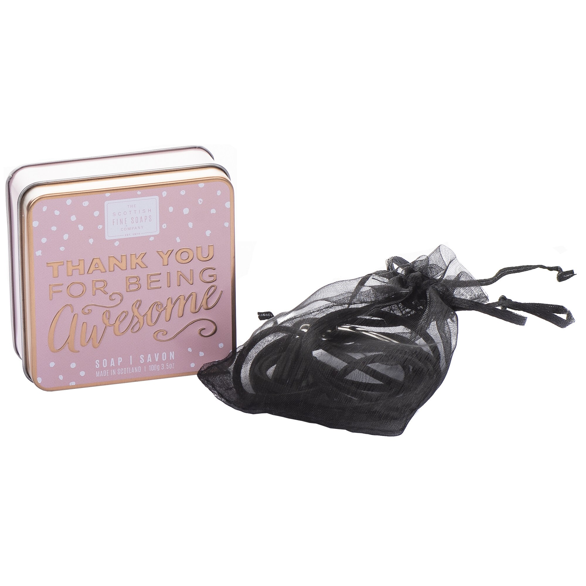 Set cadou Thank You, Sapun in cutie metalica 120 g, plus chocker cadou