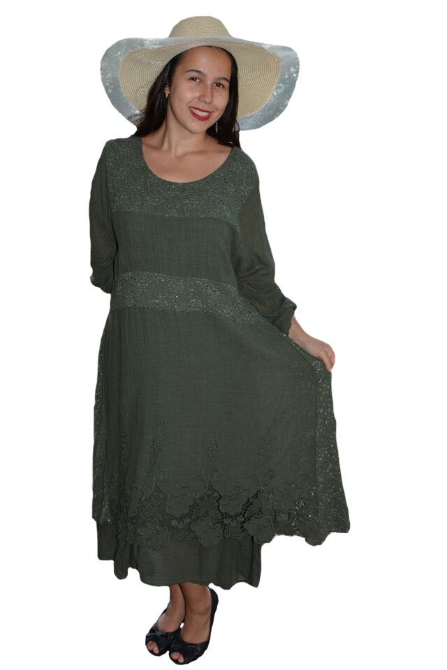 Rochie vaporoasa Laura cu insertii de dantela si paiete,D&J Exclussive, Kaki