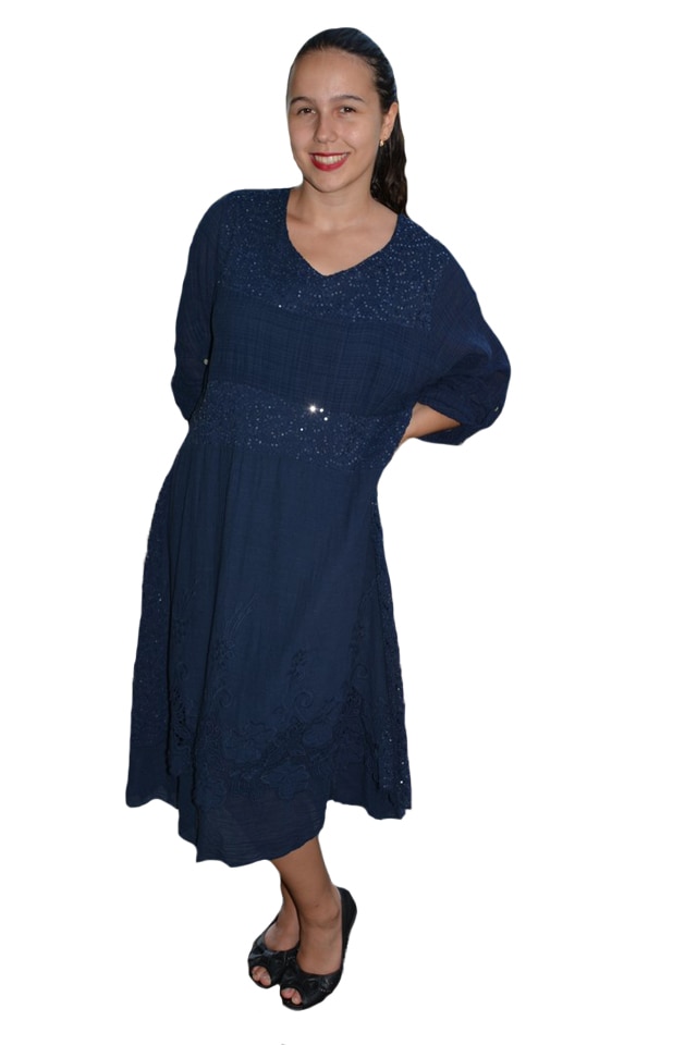 Rochie vaporoasa Laura cu insertii de dantela si paiete,D&J Exclussive, Albastru inchis