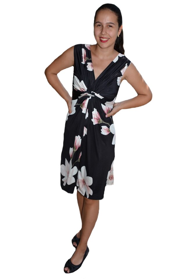 Rochie Eleonor cu imprimeu floral big, D&J Exclussive,negru, Negru