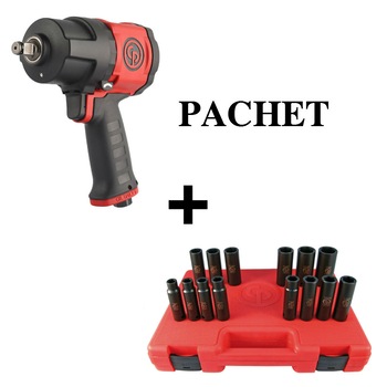 Pachet pistol de impact Chicago Pneumatic CP7748 New + set 14 tubulare lungi de impact Pachet pistol de impact Chicago Pneumatic CP7748 New + set 14 tubulare lungi de impact