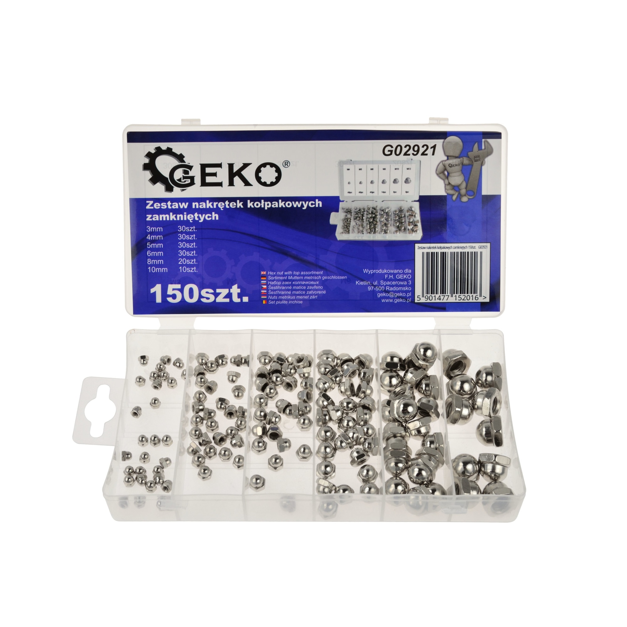 Set de piulite cu capac, 150 buc, GEKO G02921