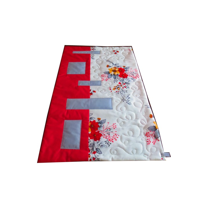 Napron masa Living, Model patchwork, 40x90 cm, Rosu/gri