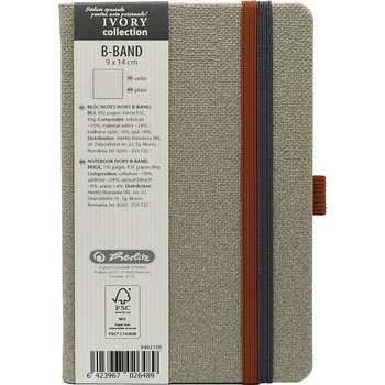 Agenda Herlitz Ivory B.Band, Format A6, 9x14 cm, 192 pagini, velin, coperta piele sintetica, bej Agenda Herlitz Ivory B.Band, Format A6, 9x14 cm, 192 pagini, velin, coperta piele sintetica, bej