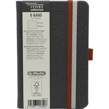 Agenda Herlitz Ivory B.Band, Format A6, 9x14 cm, 192 pagini, velin, coperta piele sintetica, gri Agenda Herlitz Ivory B.Band, Format A6, 9x14 cm, 192 pagini, velin, coperta piele sintetica, gri