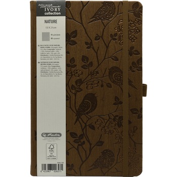Agenda Herlitz Ivory Nature, Format A5, 13x21 cm, 224 pagini, patratele, Robin, maro Agenda Herlitz Ivory Nature, Format A5, 13x21 cm, 224 pagini, patratele, Robin, maro