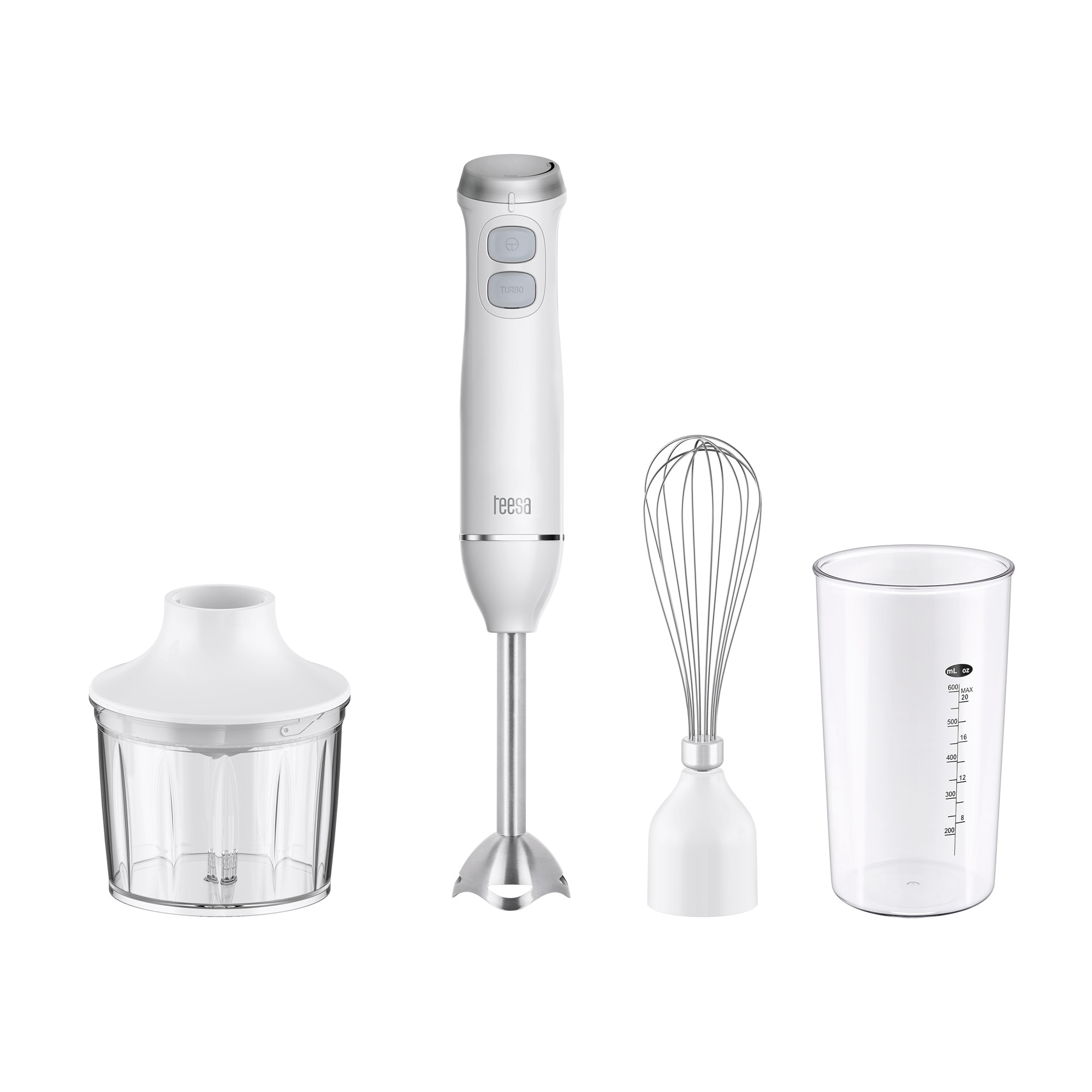 Blender de mana Teesa cu ajustare viteza, functie Turbo, tocator, tel si bol