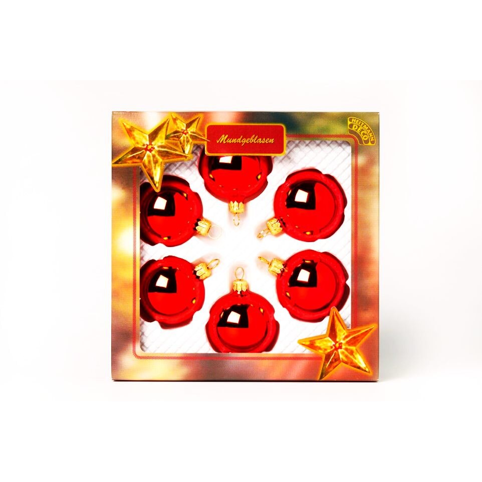 Set de 6 globuri din sticla, forma rotunda de culoare rosie