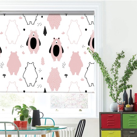 Rolete Art Shade Multicolore tip Jaluzele cu Rulou si sistem inclus Patterns Ursuleti roz cu buline albe Decoratiuni, Latime 250 cm x Inaltime 90 cm