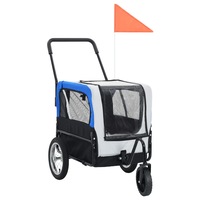 Remorca bicicleta carucior pentru animale, vidaXL, Tesatura, Gri si albastru, 135 x 56 x 97 cm