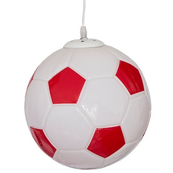 Lustra forma minge, culoarea alb-rosu, cu 1 dulie de ceramica pentru bec E27 Lustra forma minge, culoarea alb-rosu, cu 1 dulie de ceramica pentru bec E27