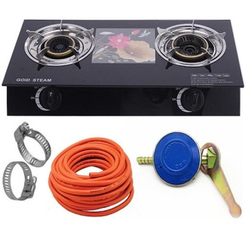 Aragaz plita sticla doua ochiuri, alimentare GPL,ceas butelie,2m furtun si 2 coliere Aragaz plita sticla doua ochiuri, alimentare GPL,ceas butelie,2m furtun si 2 coliere