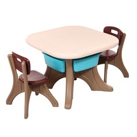 Masuta copii din plastic aditivat cu doua scaune Novokids™ Comfort Table, pentru interior si exterior, dimensiuni 69X69X51 , suprafata antiaderenta, rezistenta la apa, Maron