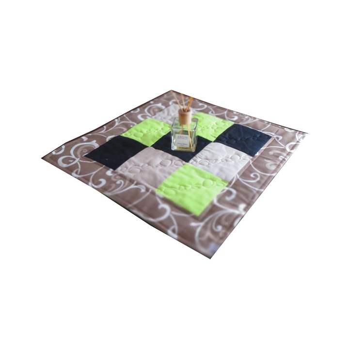 Napron masa Living, Model patchwork, 50x50 cm, maro/verde