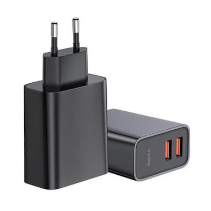 Baseus Dual USB QC 3.0 Wall Charger 30W - захранване за ел. мрежа с два USB изхода и технология за бързо зареждане (черен)