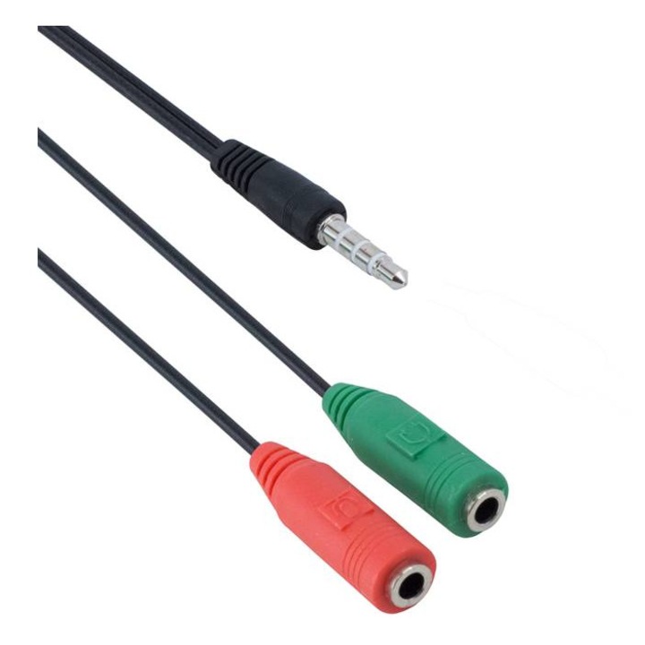 Кабел преходен за микрофон 3,5mm с 3 пръстена JACK(м)/2xJACK(ж) 0,2m