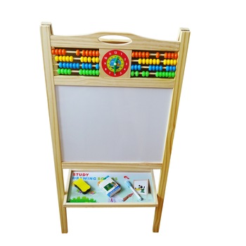 Tabla de lemn cu 2 fete, numaratoare, creta colorata, marker de scris si burete de sters, Multicolor Tabla de lemn cu 2 fete, numaratoare, creta colorata, marker de scris si burete de sters, Multicolor
