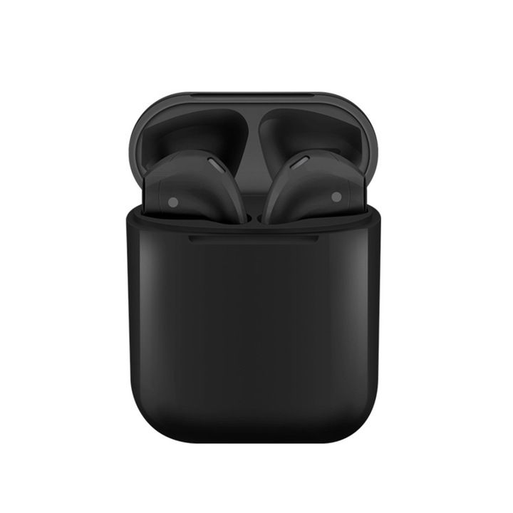 TWS Bluetooth I12 sztereó vezeték nélküli fülhallgató, Hívás funkcióval, Zene vezérléssel, Töltődobozzal, Android / iOS, Fekete
