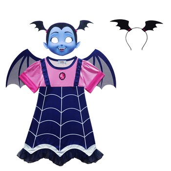 Set 4 piese, costum pentru copii, rochie Vampirina, cordeluta, masca, aripioare detasabile pentru serbare, petrecere, Halloween, Marime 110 Set 4 piese, costum pentru copii, rochie Vampirina, cordeluta, masca, aripioare detasabile pentru serbare, petrecere, Halloween, Marime 110
