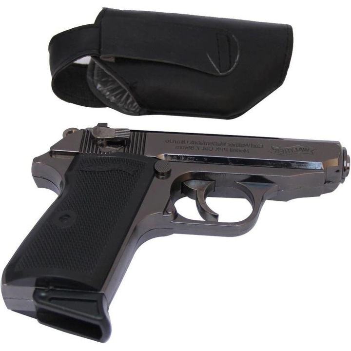 Bricheta pistol anti-vant tip revolver, arma Walther PPK calibru 7.65mm, negru, marime naturala scara 1 la 1