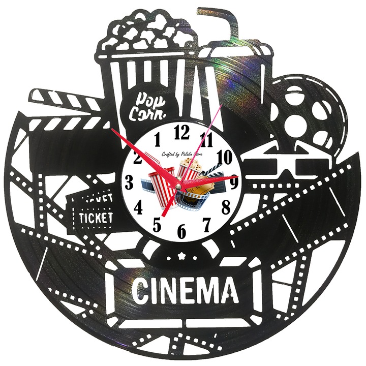 Стенен часовник винилов Cinema, с обратен механизъм