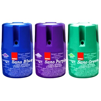 Pachet : Odorizant WC Sano Blue+ Sano Purple+ Sano Green, 3x150gr Pachet : Odorizant WC Sano Blue+ Sano Purple+ Sano Green, 3x150gr