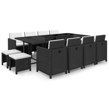 Set mobilier gradina/terasa/exterior 13 piese, vidaXL, Ratan, Negru/Alb, 225 x 109 x 74 cm Set mobilier gradina/terasa/exterior 13 piese, vidaXL, Ratan, Negru/Alb, 225 x 109 x 74 cm
