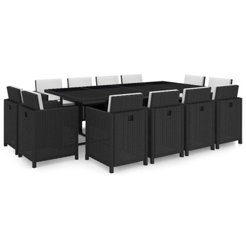 Set mobilier gradina/terasa/exterior 13 piese, vidaXL, Poliratan/Sticla, 225 x 109 x 74 cm, Negru Set mobilier gradina/terasa/exterior 13 piese, vidaXL, Poliratan/Sticla, 225 x 109 x 74 cm, Negru