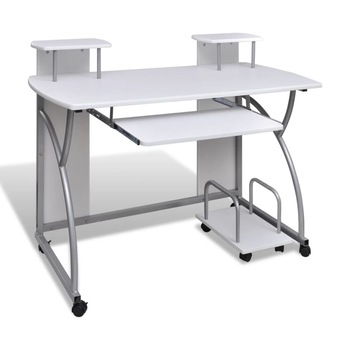 Birou mobil pentru calculator vidaXL, MDF, Alb, 89 x 120 x 60 cm Birou mobil pentru calculator vidaXL, MDF, Alb, 89 x 120 x 60 cm