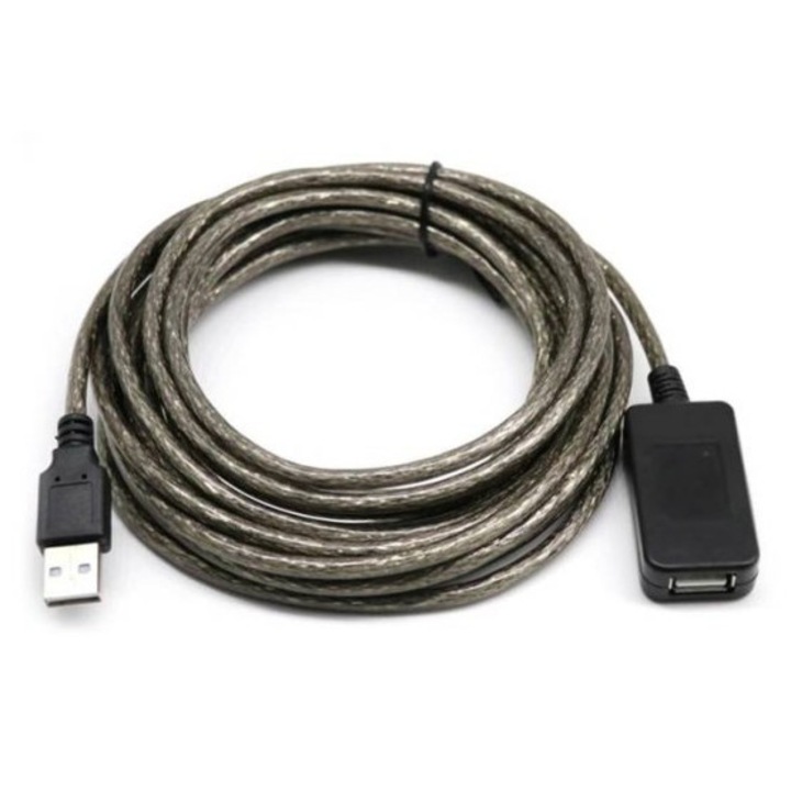 Кабел, Удължител с усилвател, На сигнала, USB-A(м), USB-A(ж), 10m