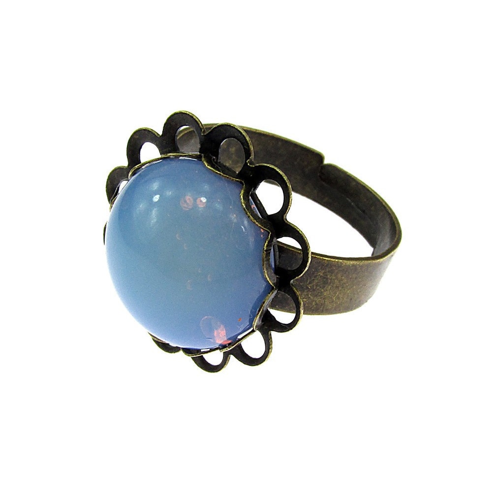 Inel reglabil alama model floare cu opalit 12 MM, GlamBazaar, Reglabila, cu Opalit, Translucid, tip inel din aliaj metalic reglabil cu pietre naturale