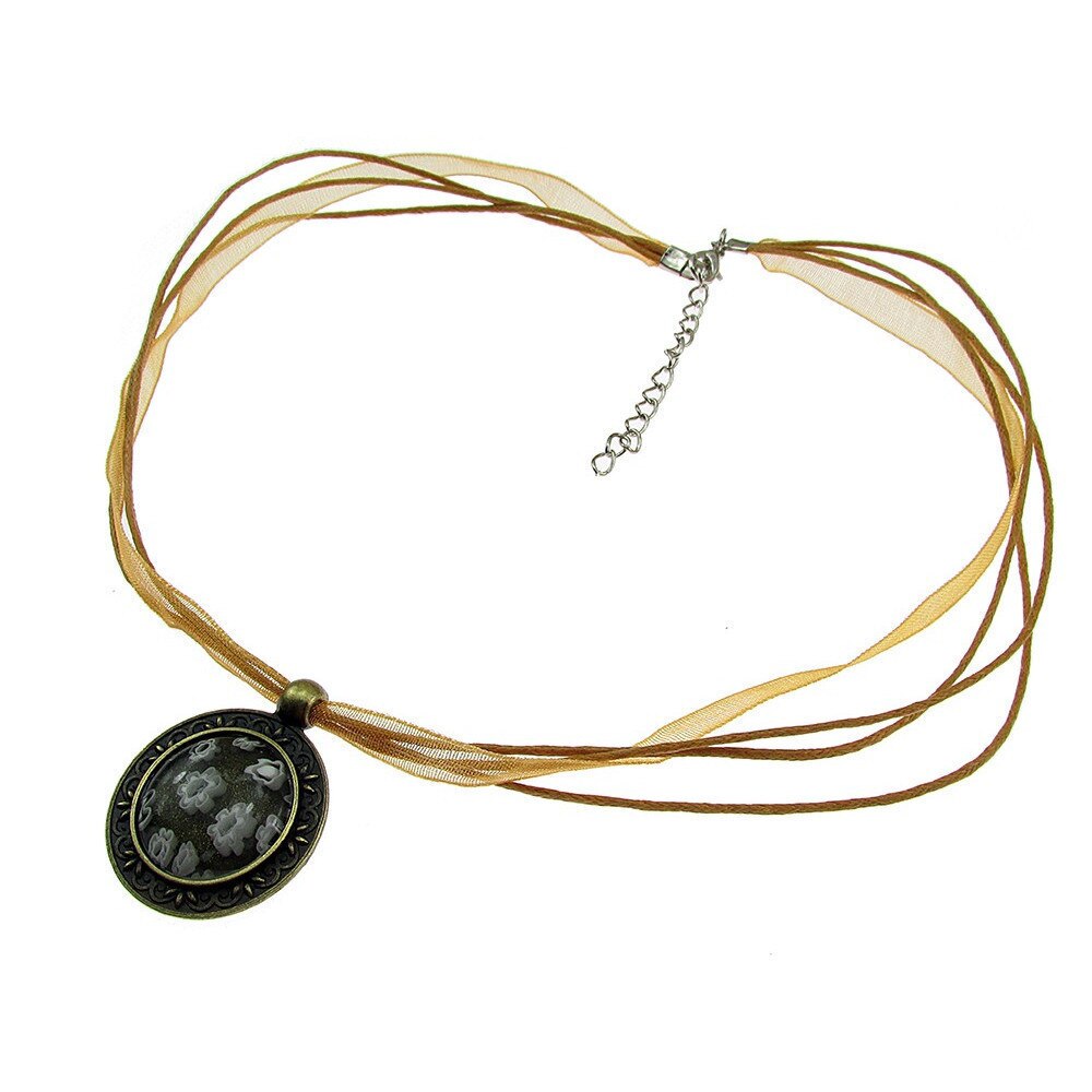 Colier Millefiori alb in baza bronz antic, GlamBazaar, cu Sticla de Murano, Alb, tip colier handmade cu pietre naturale
