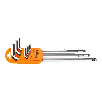 Set 9 chei imbus cu profil hexagonal sferic lungi, 1.5-10 mm, NEO 09-525 Set 9 chei imbus cu profil hexagonal sferic lungi, 1.5-10 mm, NEO 09-525