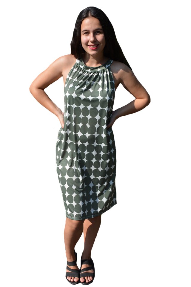 Rochie lejera Grace cu imprimeu de buline, D&J Exclussive, alb, Verde/Alb