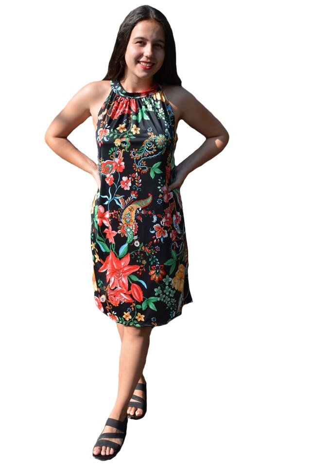 Rochie lejera Grace cu imprimeu autumn-flower, D&J Exclussive, D&J Exclussive, Negru