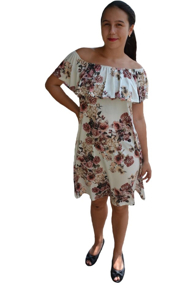 Rochie lejera Grace cu imprimeu floral rose, D&J Exclussive, D&J Exclussive, Alb