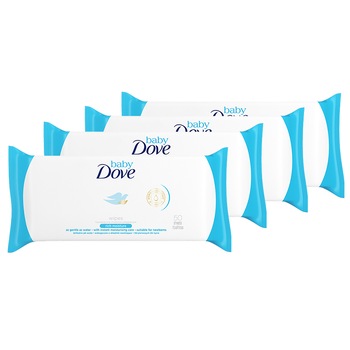 Set de 4 x Servetele umede Baby Dove Rich, 50 buc Set de 4 x Servetele umede Baby Dove Rich, 50 buc
