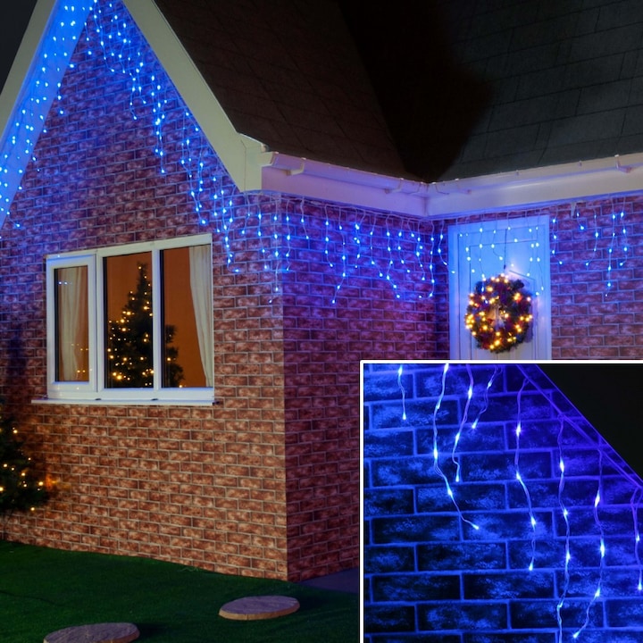 Коледна инсталация Flippy® Fringe, 12 m, 300 светодиода, свързваща се, синя