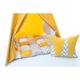 Cort TeePee Elefantel Galben, 4 piese, saltea de joaca pufoasa, pernuta decor, sirag stegulete, Galben/gri, 100*100*130 cm