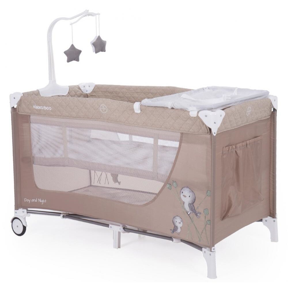 Patut pliabil cu doua nivele Day and Night Beige Bird