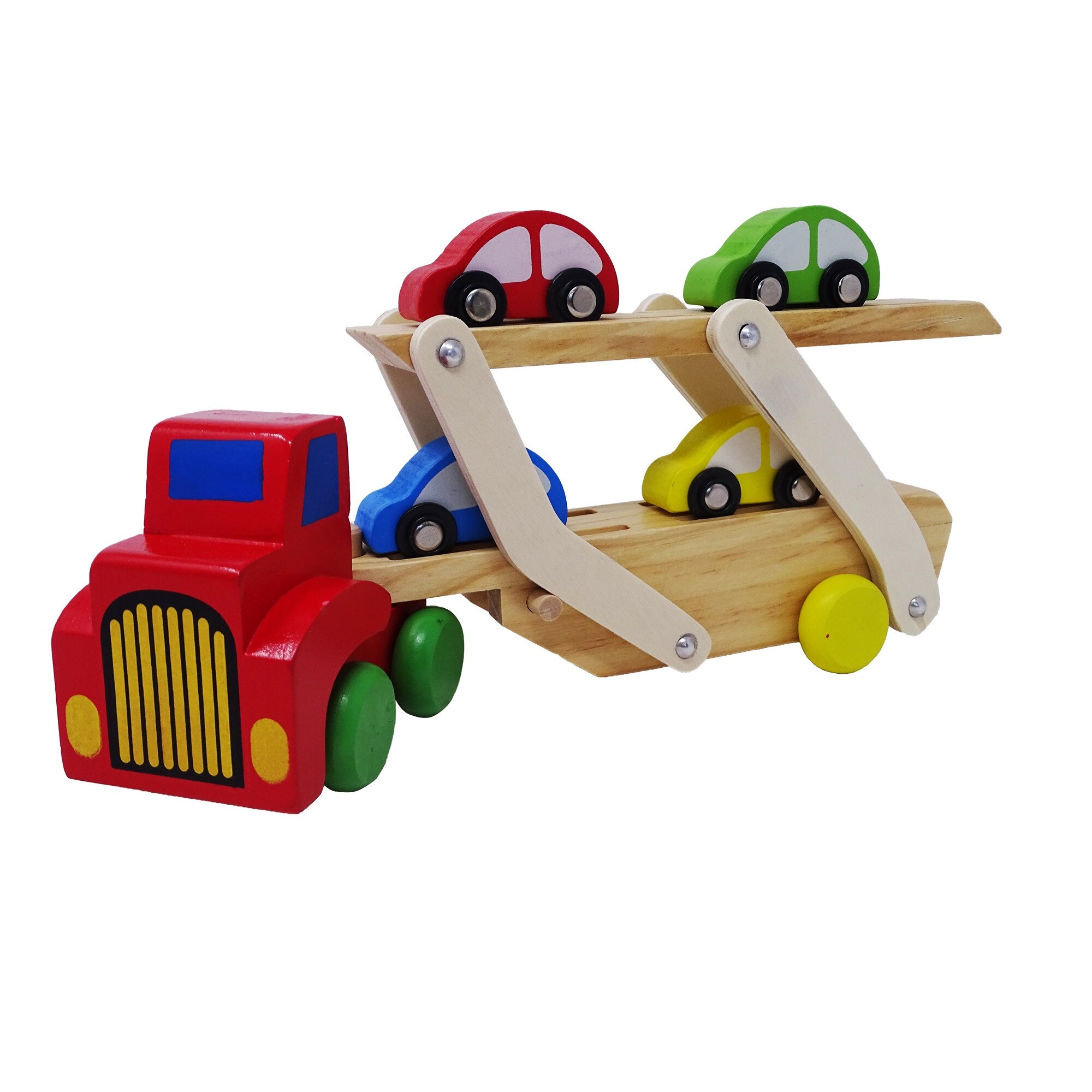 Set Camion Transporter cu 4 Masini din Lemn, SALAMANDRA KIDS®, Multicolor