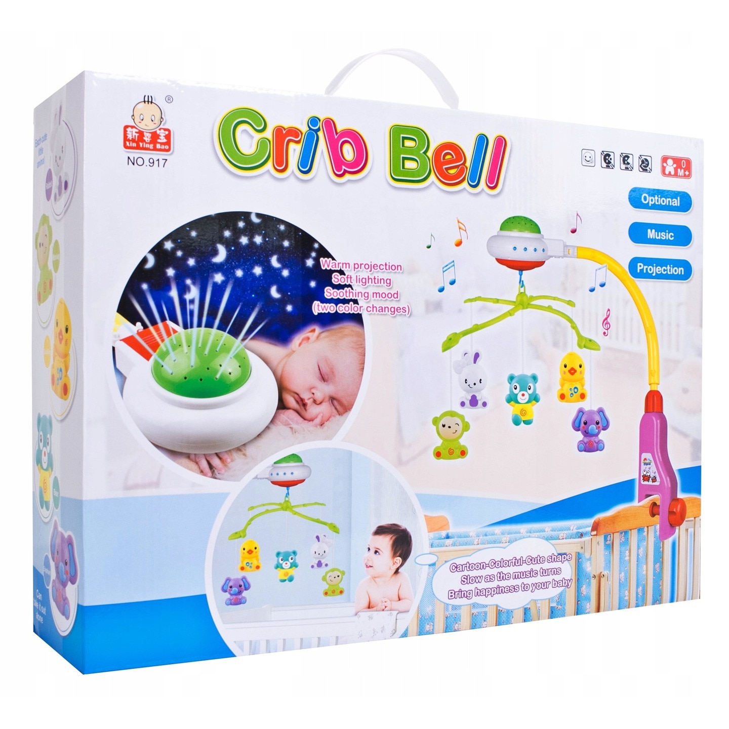 Carusel Interactiv STARMAG Crib Bell Magic Nights, cu Melodii si Proiectorcu Proiector ce afiseaza o varietate de simboluri in diferite culori, Multicolor