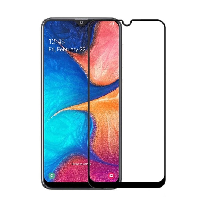 Samsung Galaxy A 70 Full Cover védőfólia, 6D, teljes felületen ragad, átlátszó / fekete