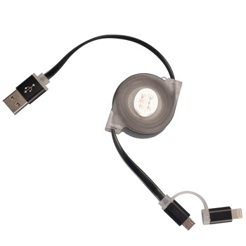 Cablu de date/incarcare microUSB extensibil + Adaptor PNY Lightning Apple, NEGRU Cablu de date/incarcare microUSB extensibil + Adaptor PNY Lightning Apple, NEGRU