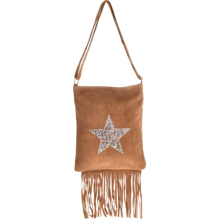 Geanta de umar din piele intoarsa Promesse PR6221, Cognac